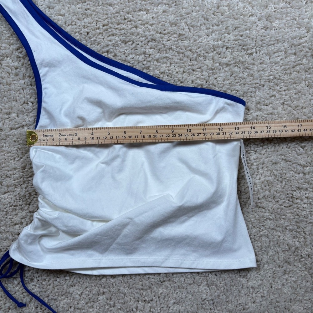 Out From Under Urban Outfitters One Shoulder Ruched Tank Top White Blue Sz S NWT - Picture 3 of 10